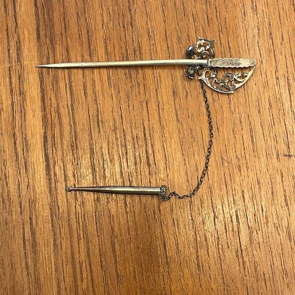 Victorian Sword Jabot Pin - Sterling Silver - Picture 6 of 9